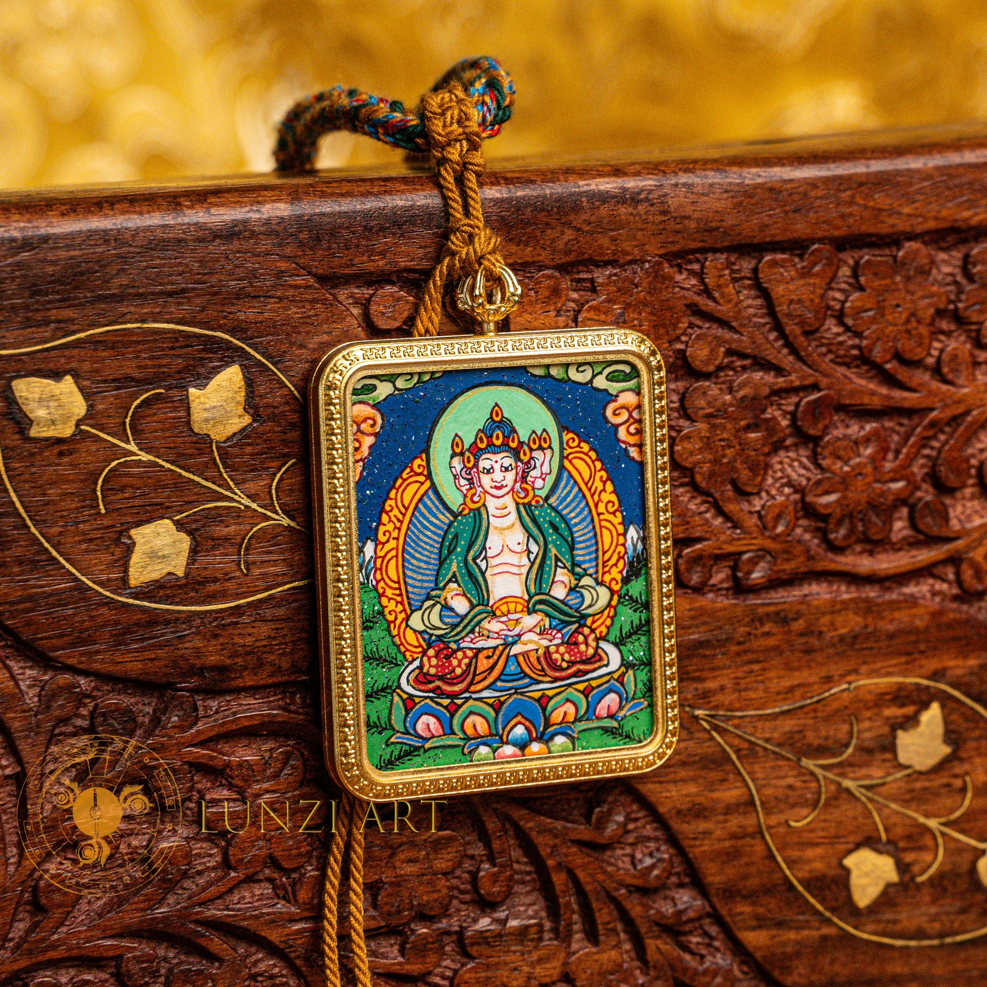 Hand-Painted Vairocana Locket Thangka: The Radiant Source of All Wisdom - L-MFA-0017