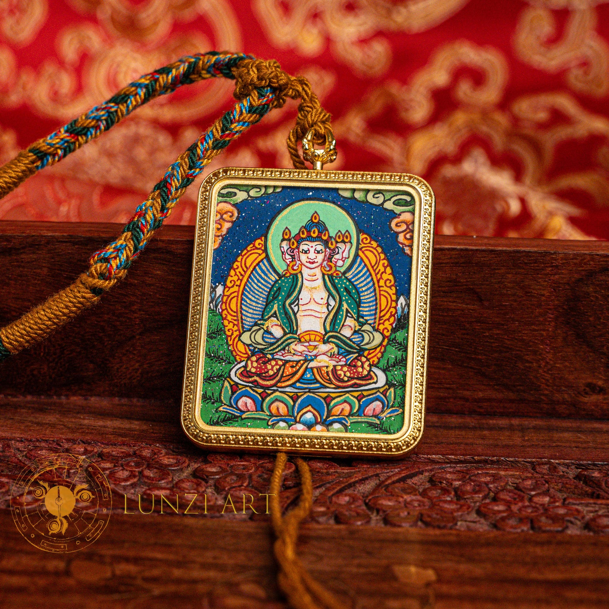 Hand-Painted Vairocana Locket Thangka: The Radiant Source of All Wisdom - L-MFA-0017