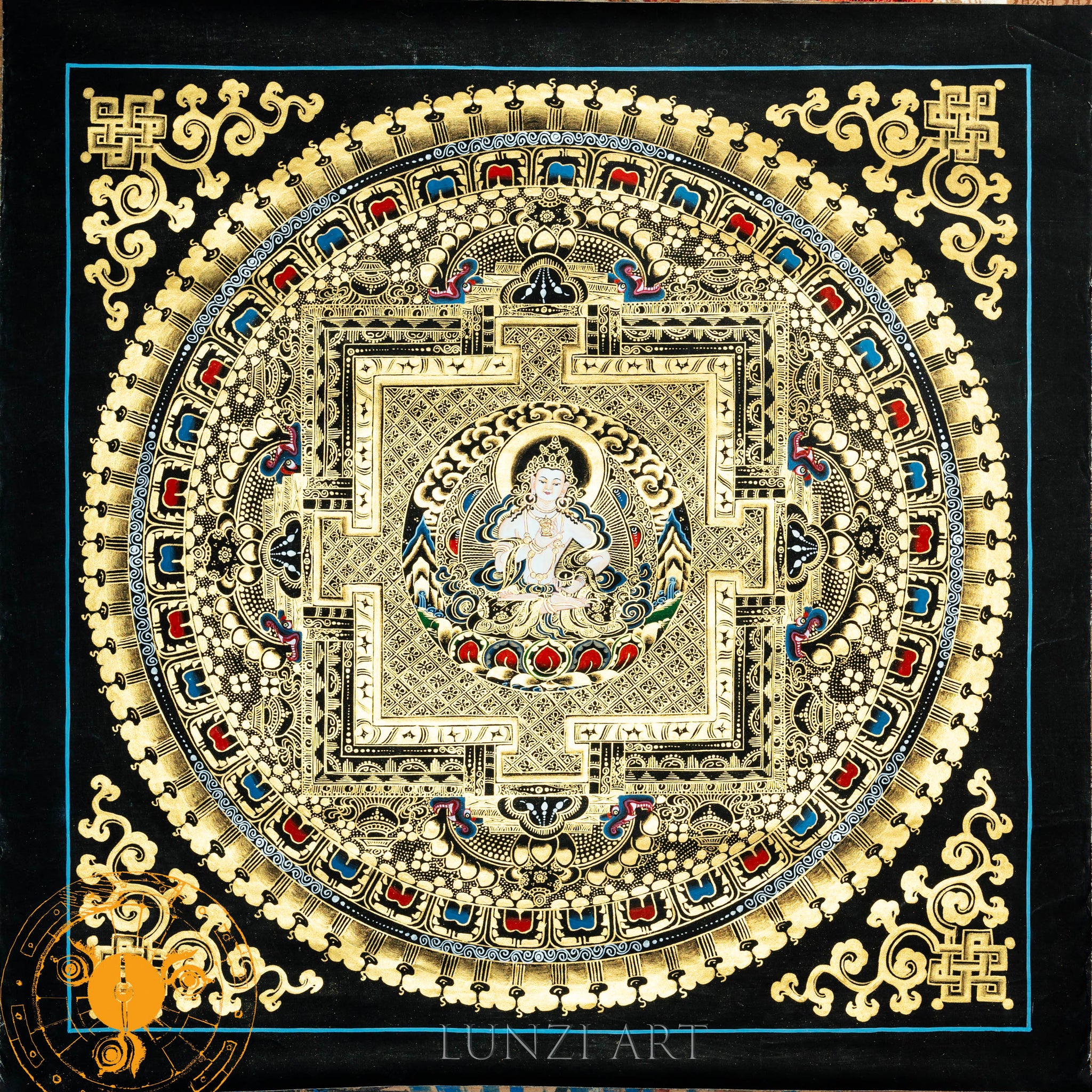 Hand Painted Vajra sattva Pure Realm Mandala: The Diamond Path to Enlightenment - Thangka