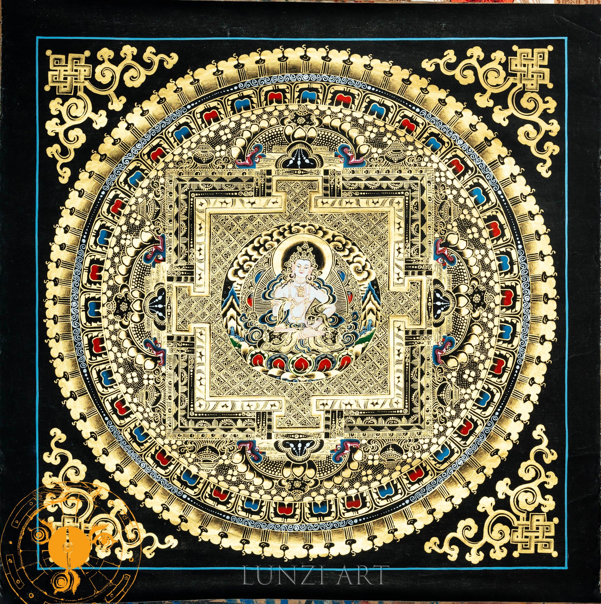 Hand Painted Vajra sattva Pure Realm Mandala: The Diamond Path to Enlightenment - Thangka
