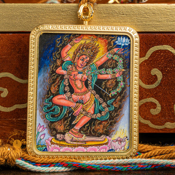 Hand-Painted Vajrayogini Locket Thangka: The Supreme Dakini - L-C-0026