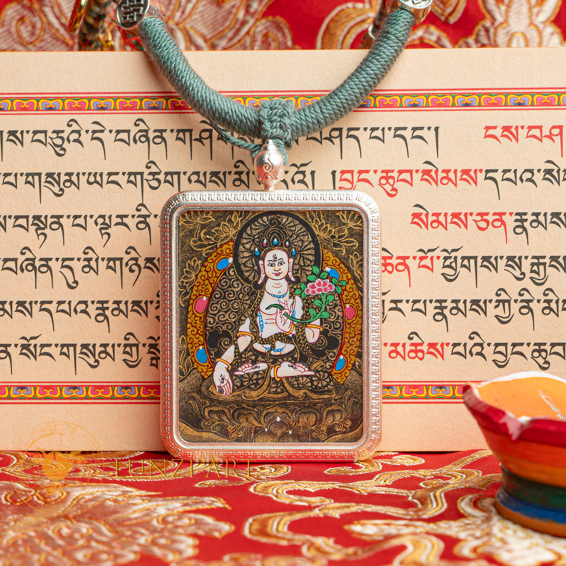 Hand-Painted White Tara Locket Thangka: For Healing & Longevity - L-WT-48