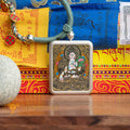 Hand-Painted White Tara Locket Thangka: For Healing & Longevity - L-WT-48