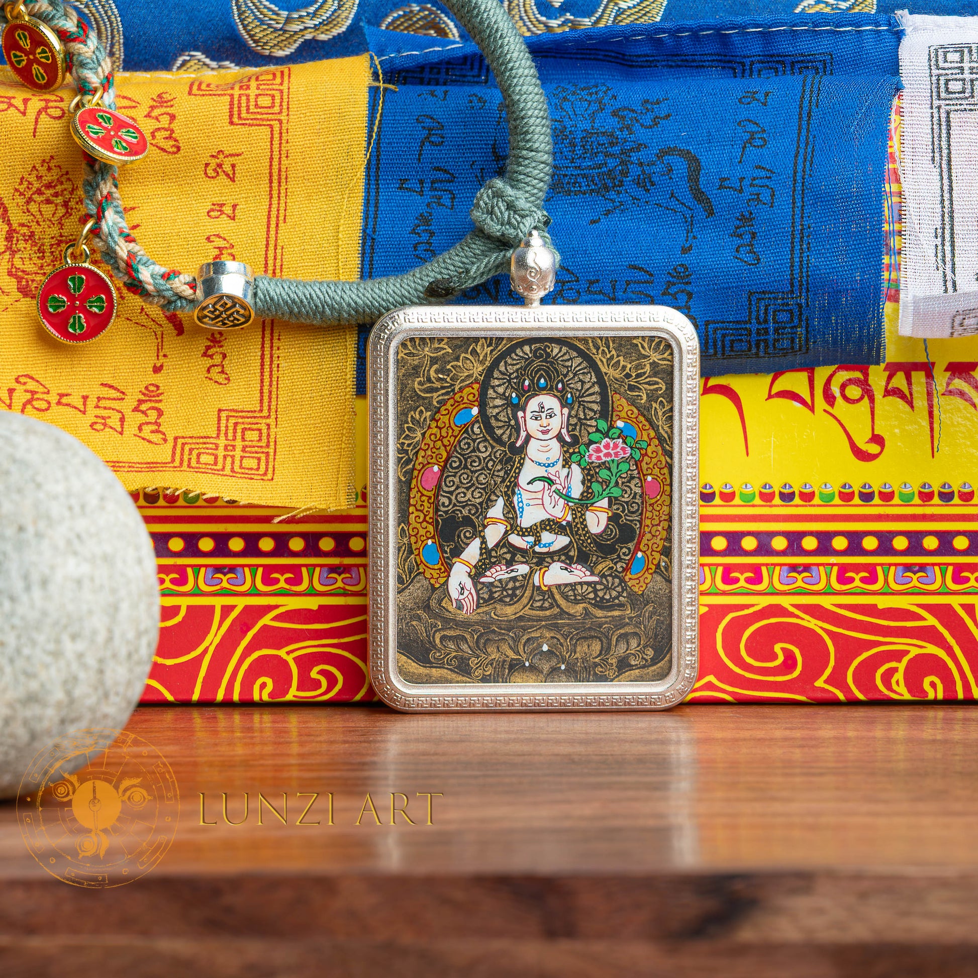 Hand-Painted White Tara Locket Thangka: For Healing & Longevity - L-WT-48
