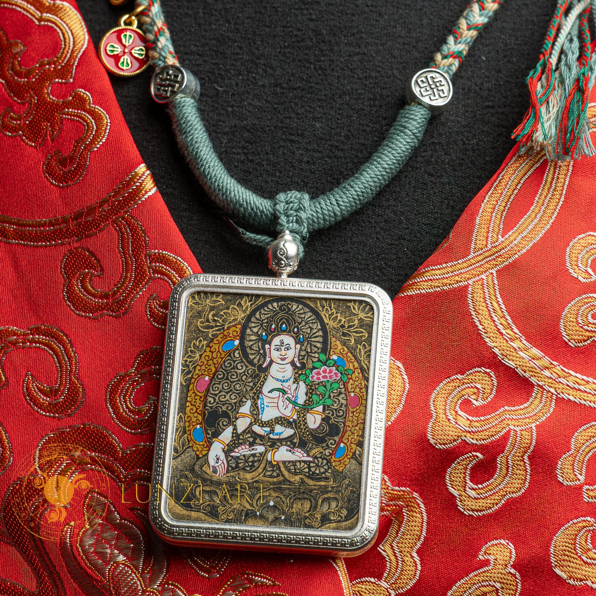 Hand-Painted White Tara Locket Thangka: For Healing & Longevity - L-WT-48