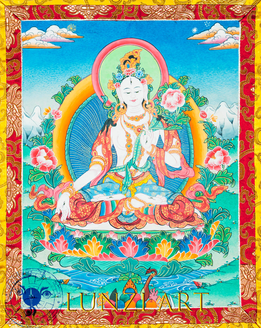 Hand-Painted White Tara Thangka - T-B-AS-WB-WT-0022