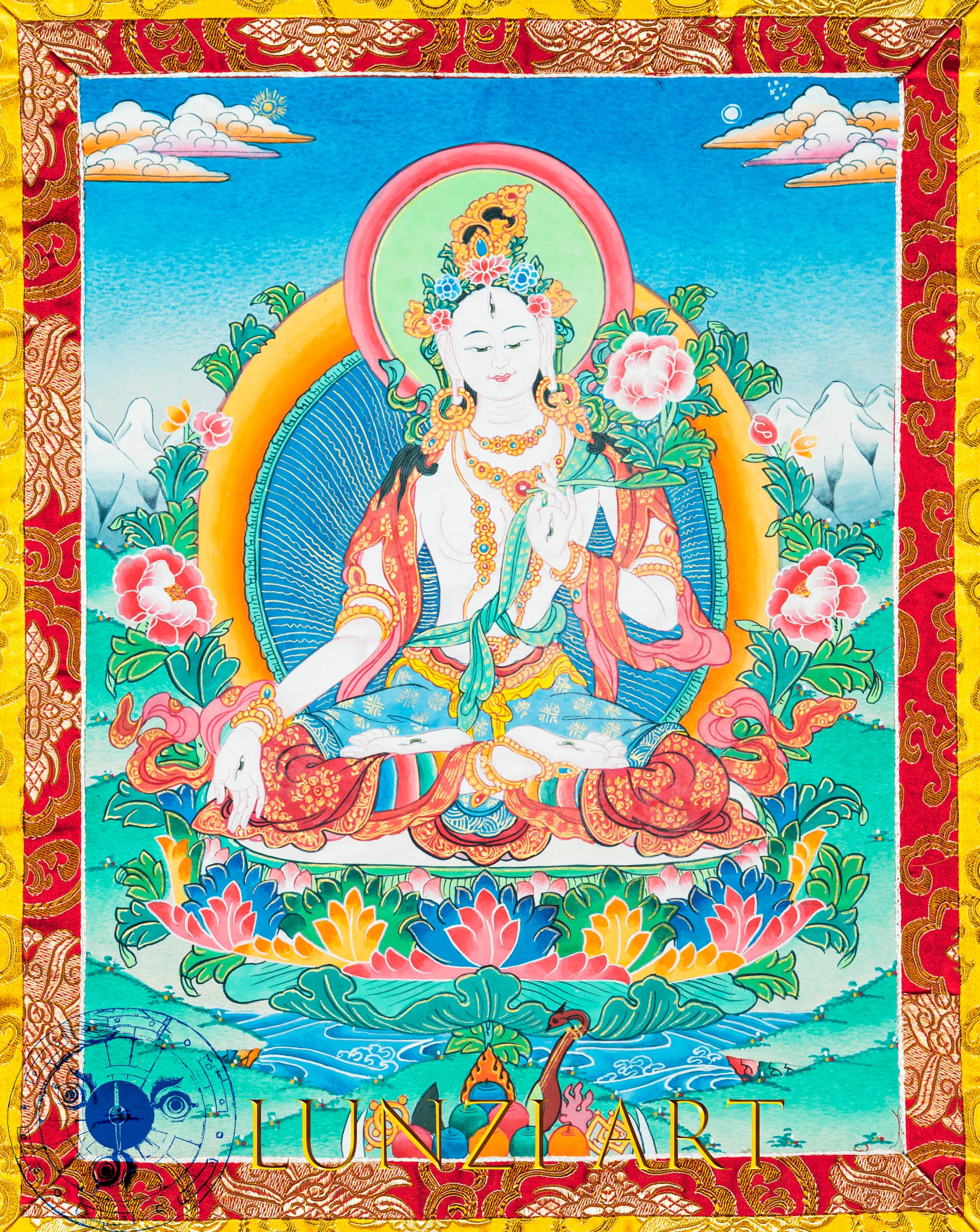 Hand-Painted White Tara Thangka - T-B-AS-WB-WT-0022