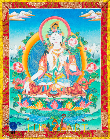Hand-Painted White Tara Thangka - T-B-AS-WB-WT-0022