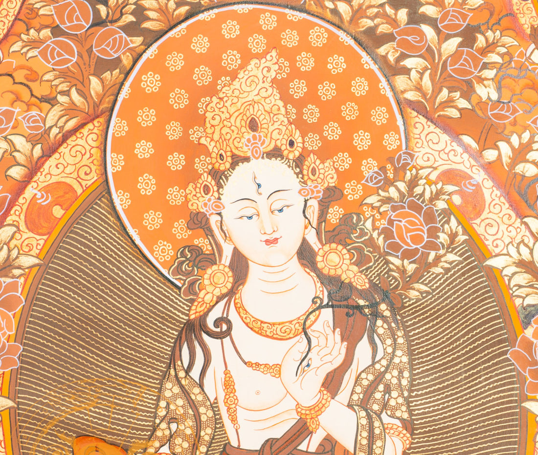 Hand-Painted White Tara Thangka - T-S-BT-BB-WT-0029