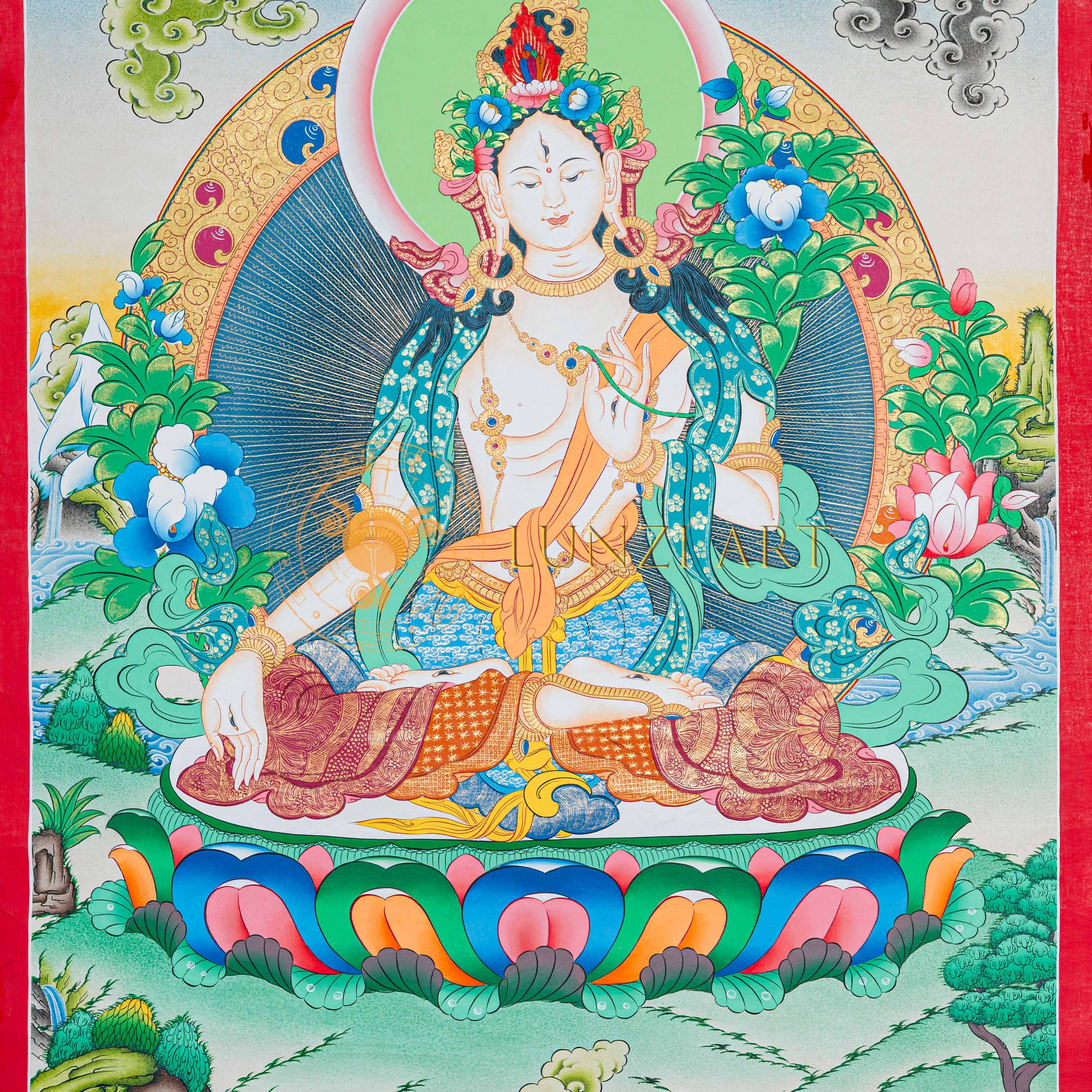 Hand-Painted White Tara Thangka - Thangka