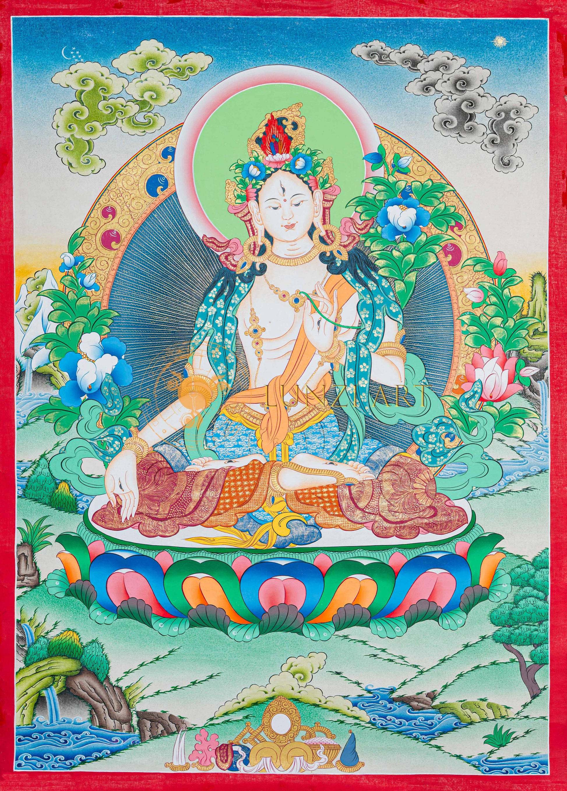 Hand-Painted White Tara Thangka - Thangka