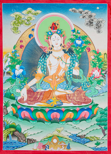 Hand-Painted White Tara Thangka - Thangka