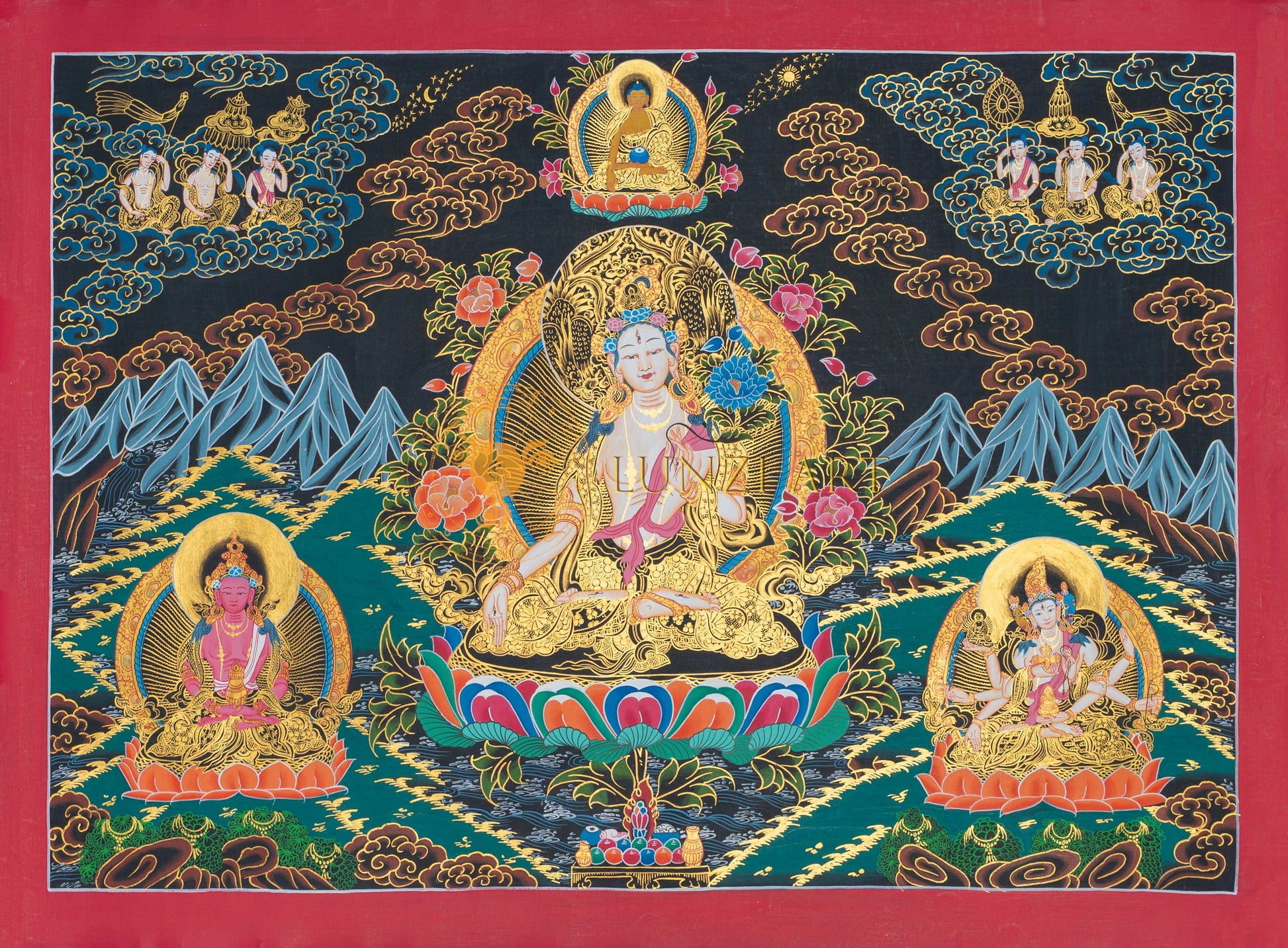 Hand-Painted White Tara Thangka - Thangka