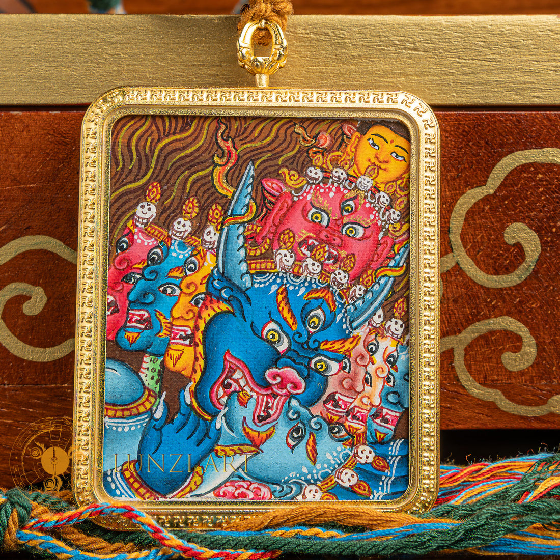 Hand-Painted Yamantaka Locket Thangka: The Ultimate Destroyer of Death and ego’s illusions - L-K-0016
