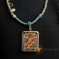 Hand-Painted Yellow Zambala Rectangular Locket (Ghau) Thangka - L-J-60