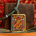 Hand-Painted Yellow Zambala Rectangular Locket (Ghau) Thangka - L-J-60