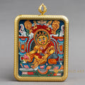 Hand-Painted Yellow Zambala Rectangular Locket (Ghau) Thangka - L-J-60