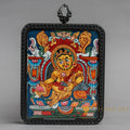 Hand-Painted Yellow Zambala Rectangular Locket (Ghau) Thangka - L-J-60