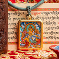 Hand-Painted Zambala with Consort Rectangular Locket (Ghau) Thangka - L-J-62