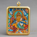 Hand-Painted Zambala with Consort Rectangular Locket (Ghau) Thangka - L-J-62