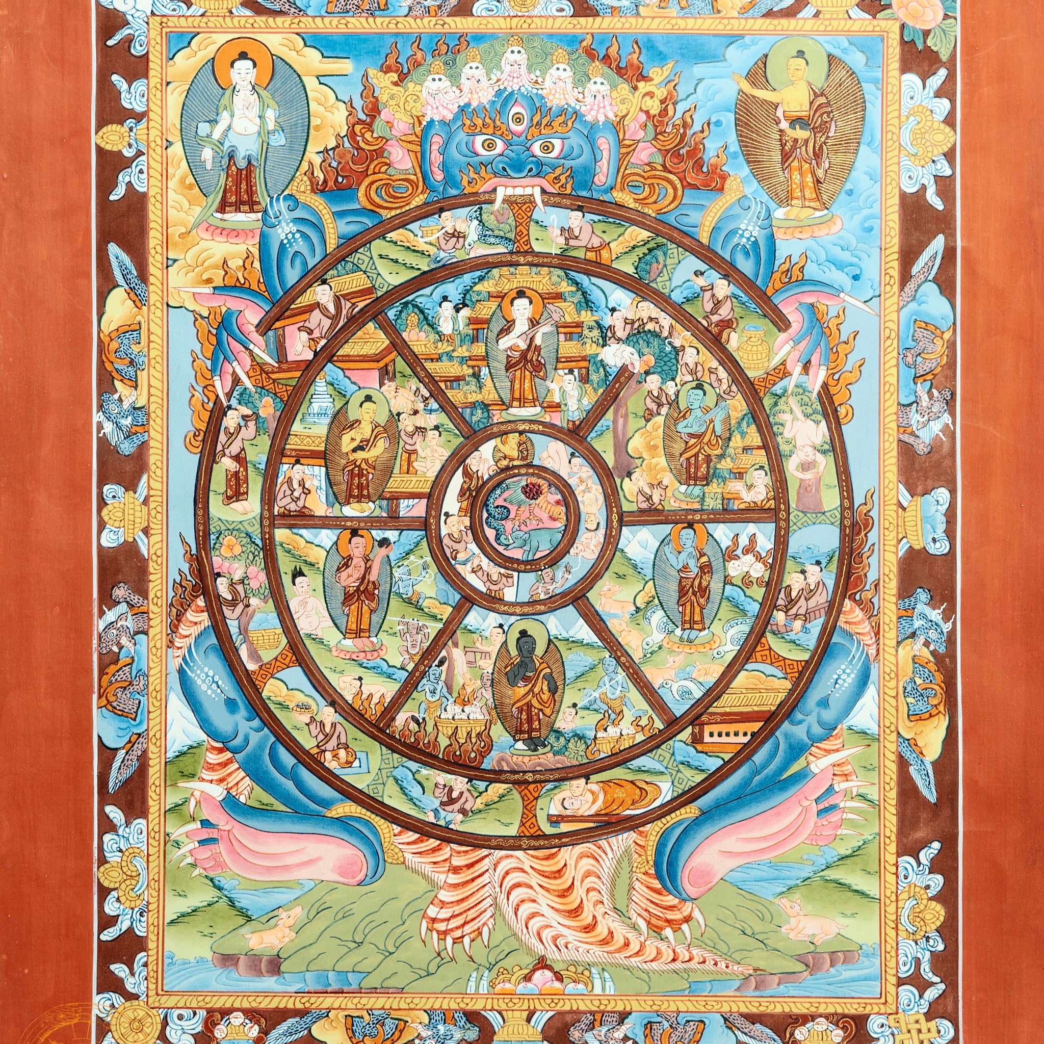 Hand drawn boutique Wheel of Life Thangka - Thangka