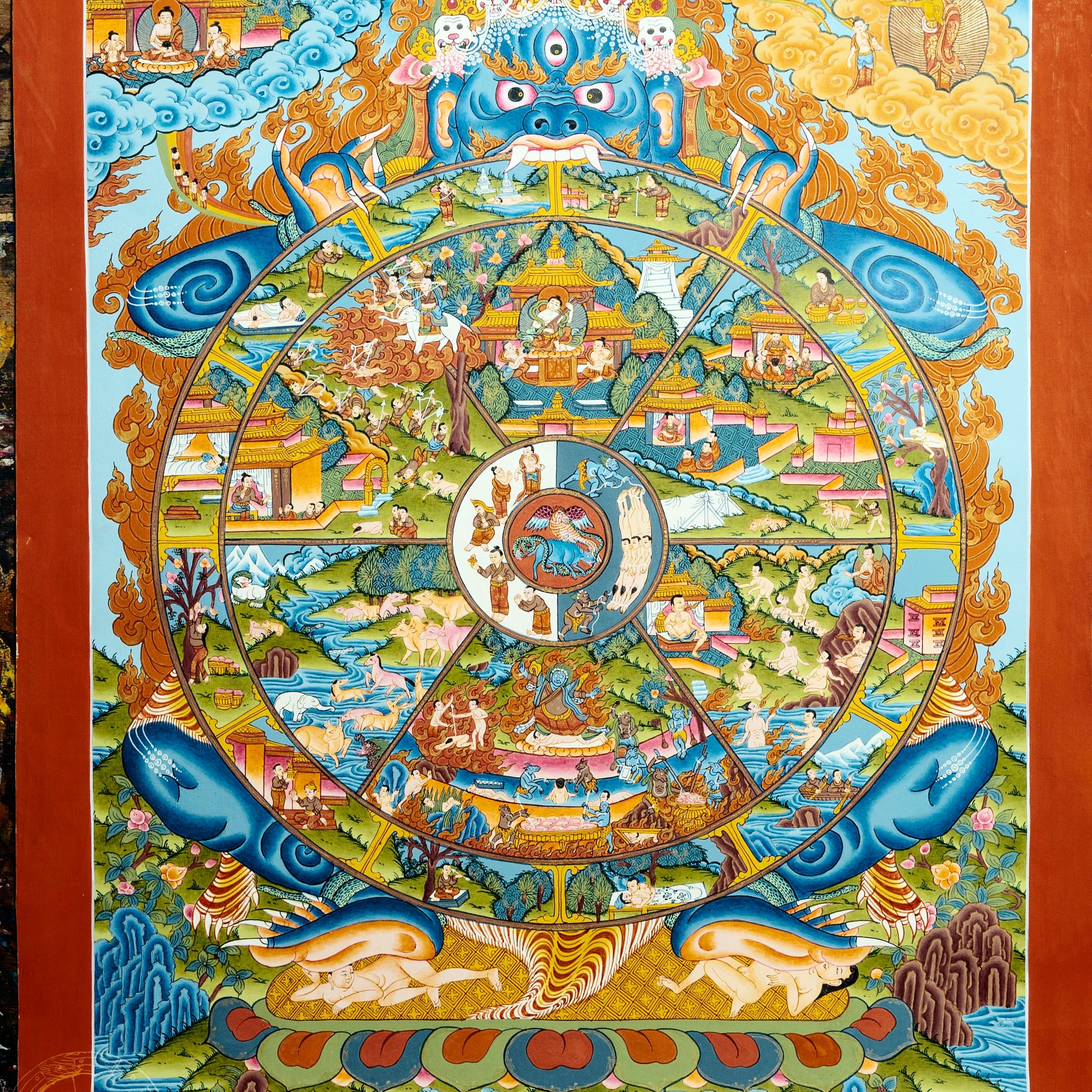 Hand drawn exquisite thangka "Wheel of Life" (Reincarnation) | Tibetan Buddhist Dharma thangka - Thangka