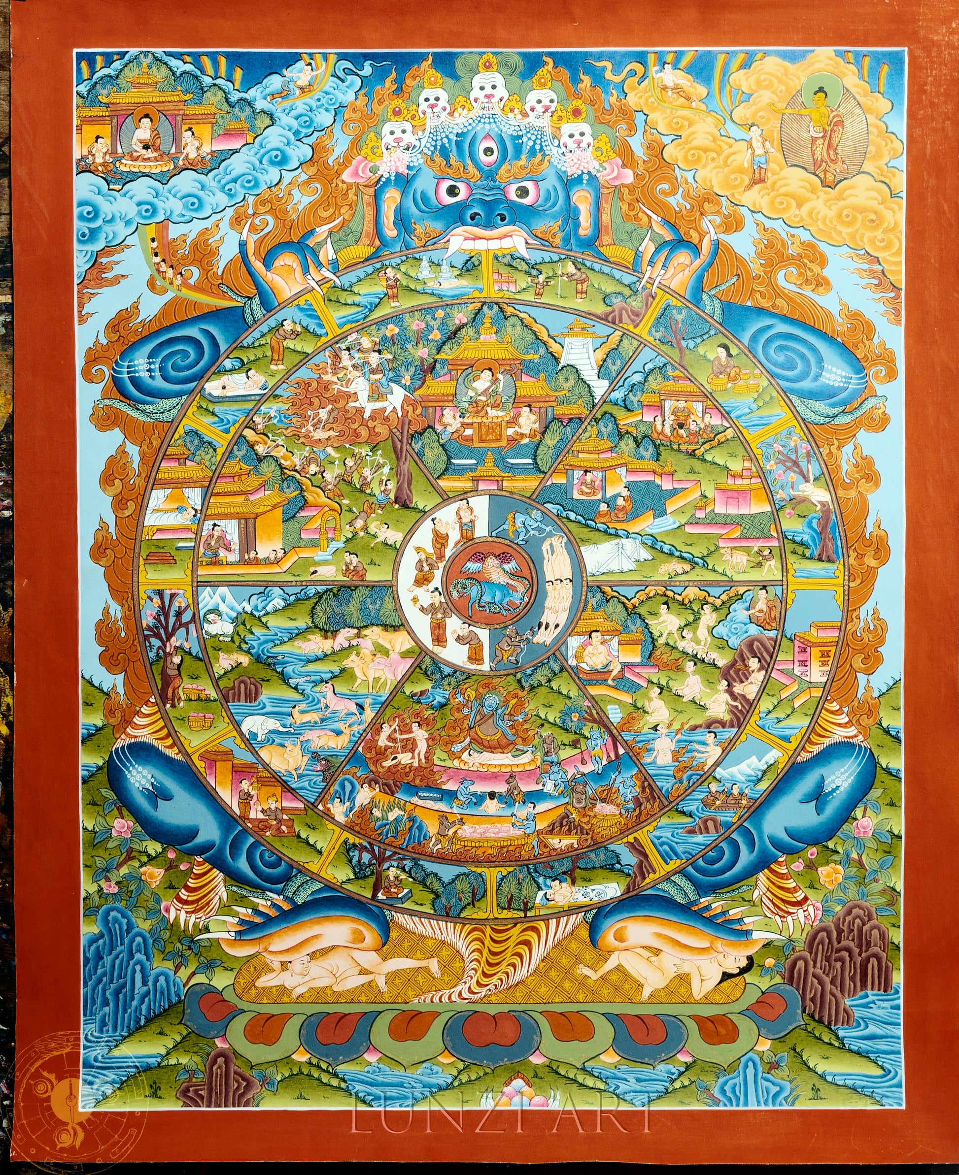 Hand drawn exquisite thangka "Wheel of Life" (Reincarnation) | Tibetan Buddhist Dharma thangka - Thangka