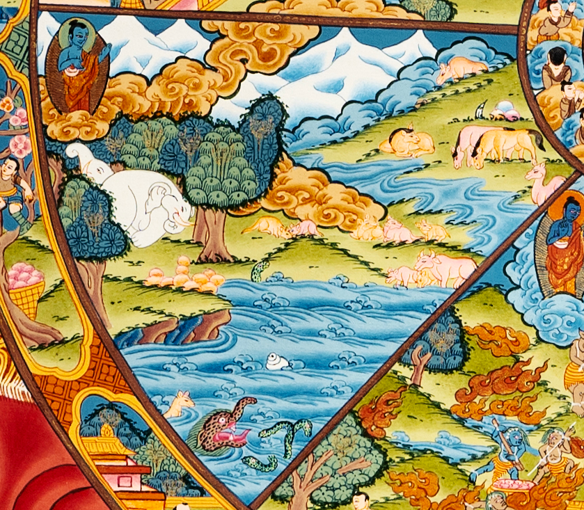 Hand drawn masterpiece of the Wheel of Life (Reincarnation) | Buddhist Dharma Thangka - T-B-HT-BB-WOL-0015