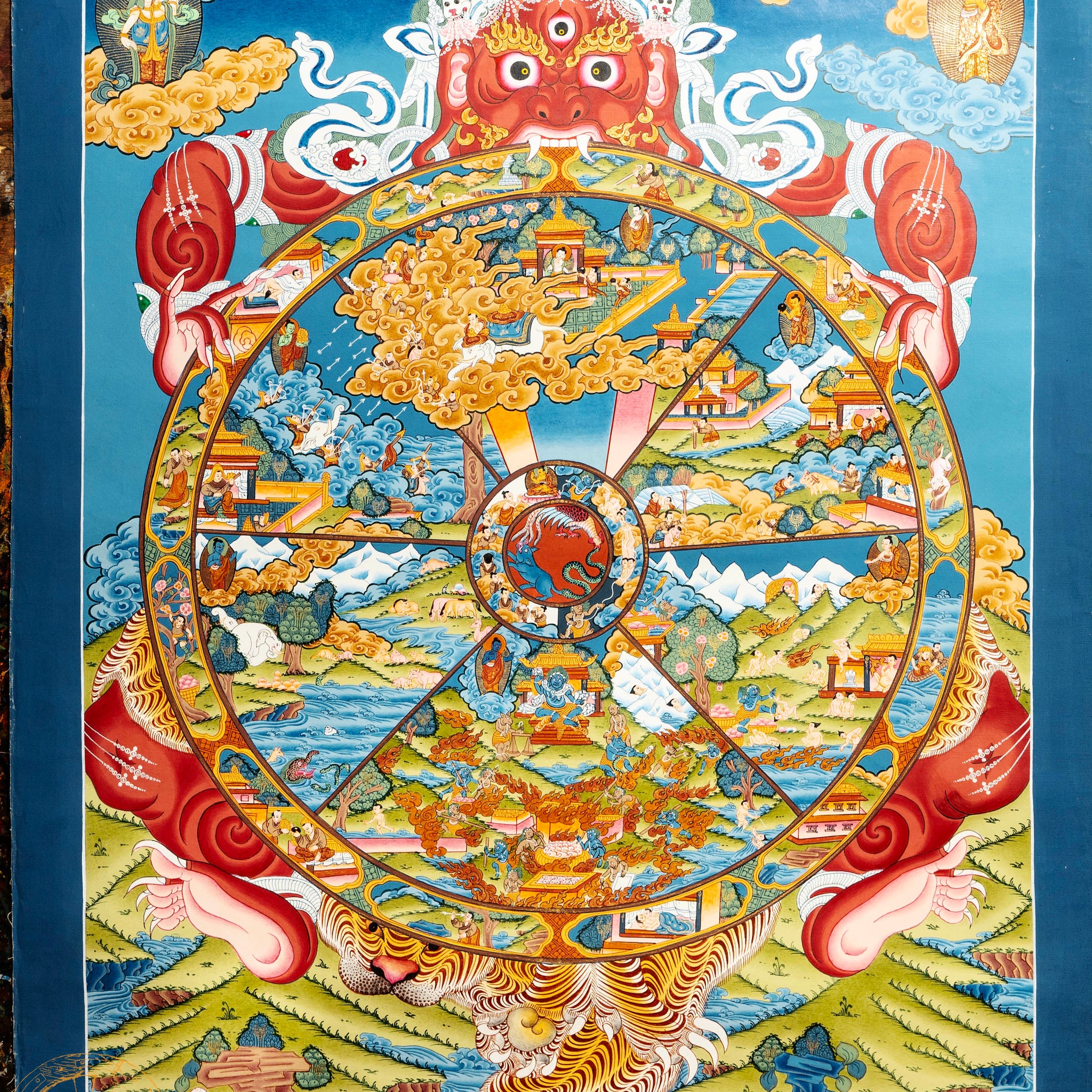 Hand drawn masterpiece of the Wheel of Life (Reincarnation) | Tibetan Buddhist Dharma Thangka - Thangka