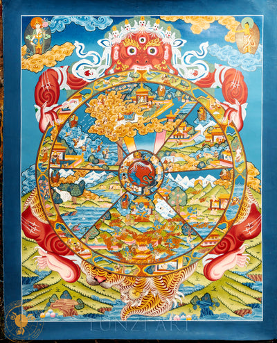 Hand drawn masterpiece of the Wheel of Life (Reincarnation) | Tibetan Buddhist Dharma Thangka - Thangka