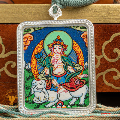 Hand-painted Avalokiteshvara Locket Thangka: The Embodiment of Universal Love - L-A-0027