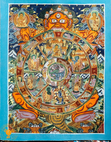 Hand-painted Buddhist Wheel of Life Thangka - T-B-HT-BB-WOL-0014