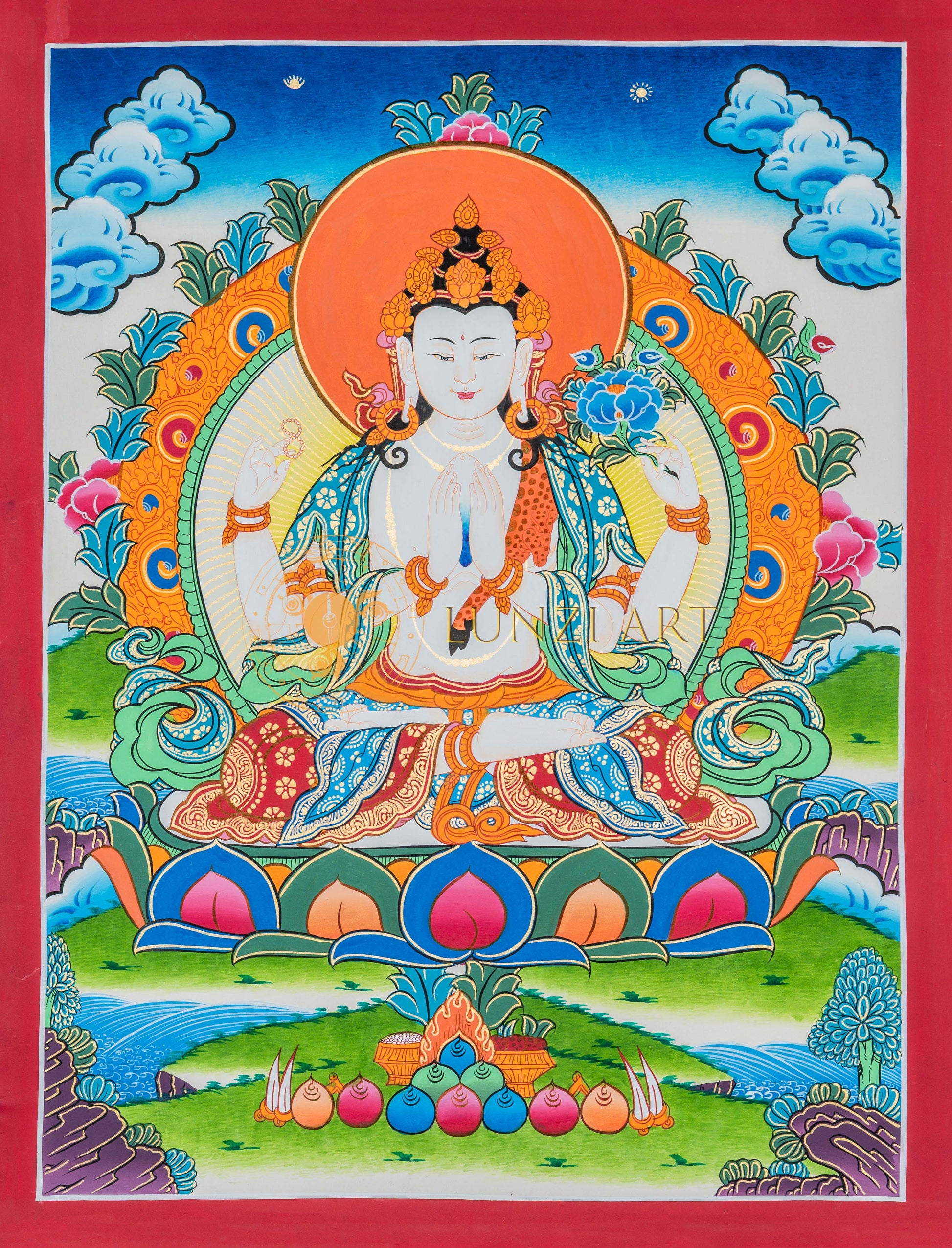 Hand-painted Chenrezig Thangka Painting - T-B-HT-RB-C-0035