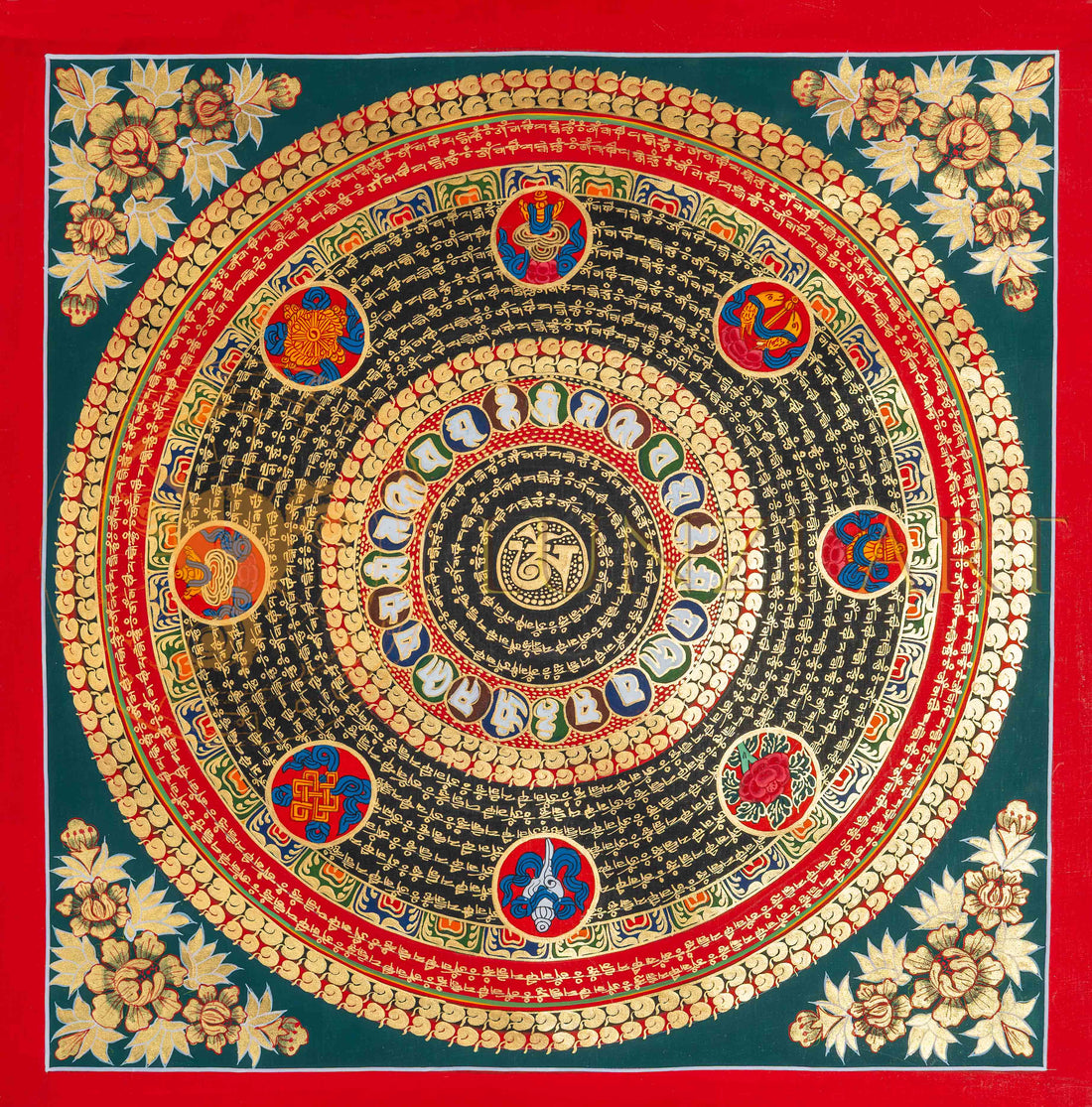 Hand-painted Emerald Mantra Mandala Thangka of the Sacred Path - T-PS-SS-BB-OMM-77