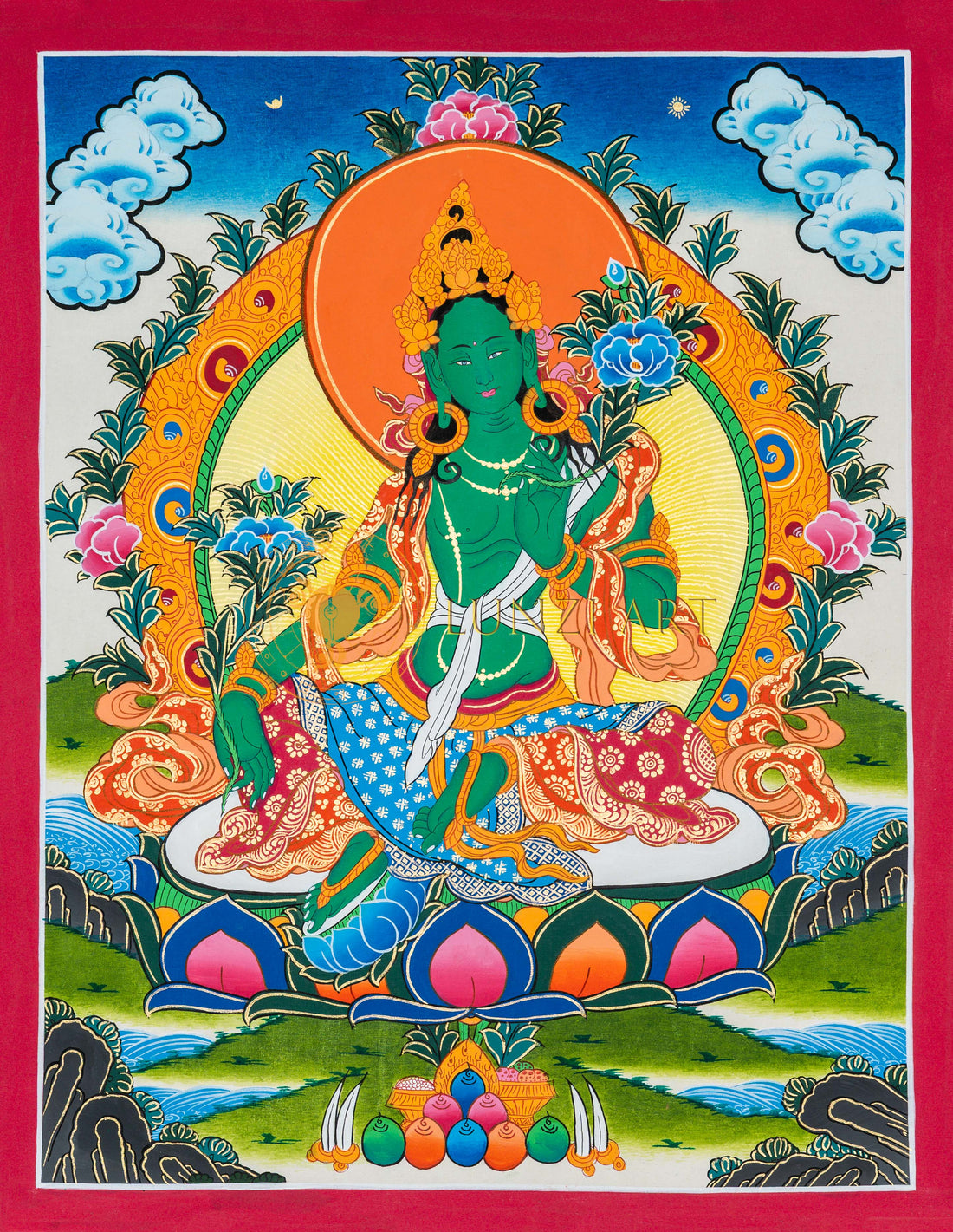Hand-painted Green Tara Thangka Painting - T-B-HT-RB-GT-0036