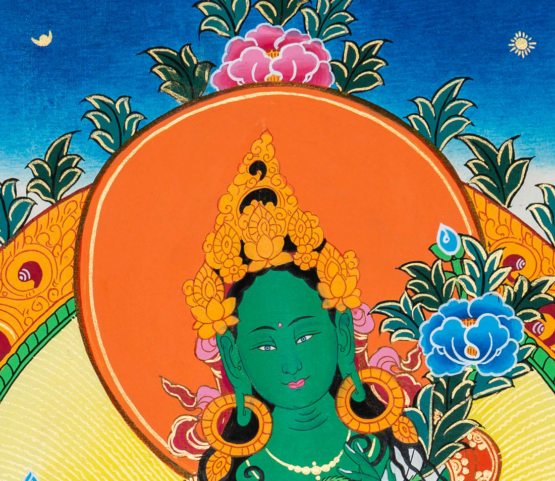 Hand-painted Green Tara Thangka Painting - T-B-HT-RB-GT-0036