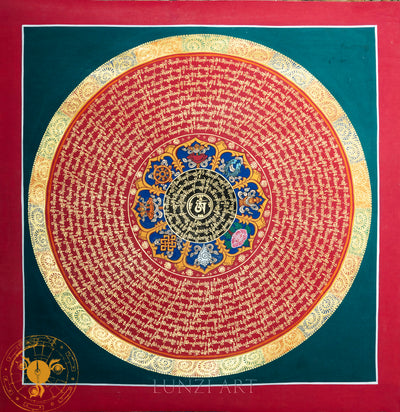 Hand-painted Mandala Thangka of Sacred Mantras - T-PS-SS-BB-M-0012