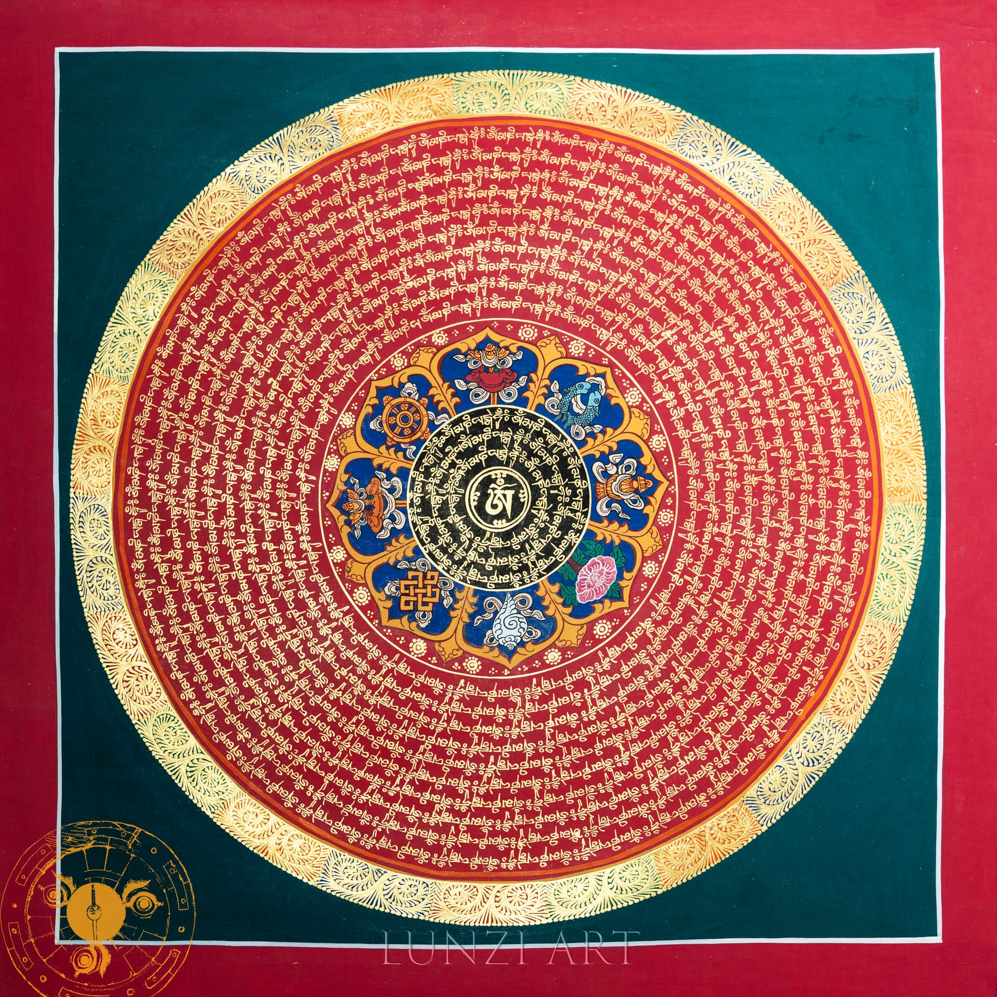 Hand-painted Mandala Thangka of Sacred Mantras - Thangka