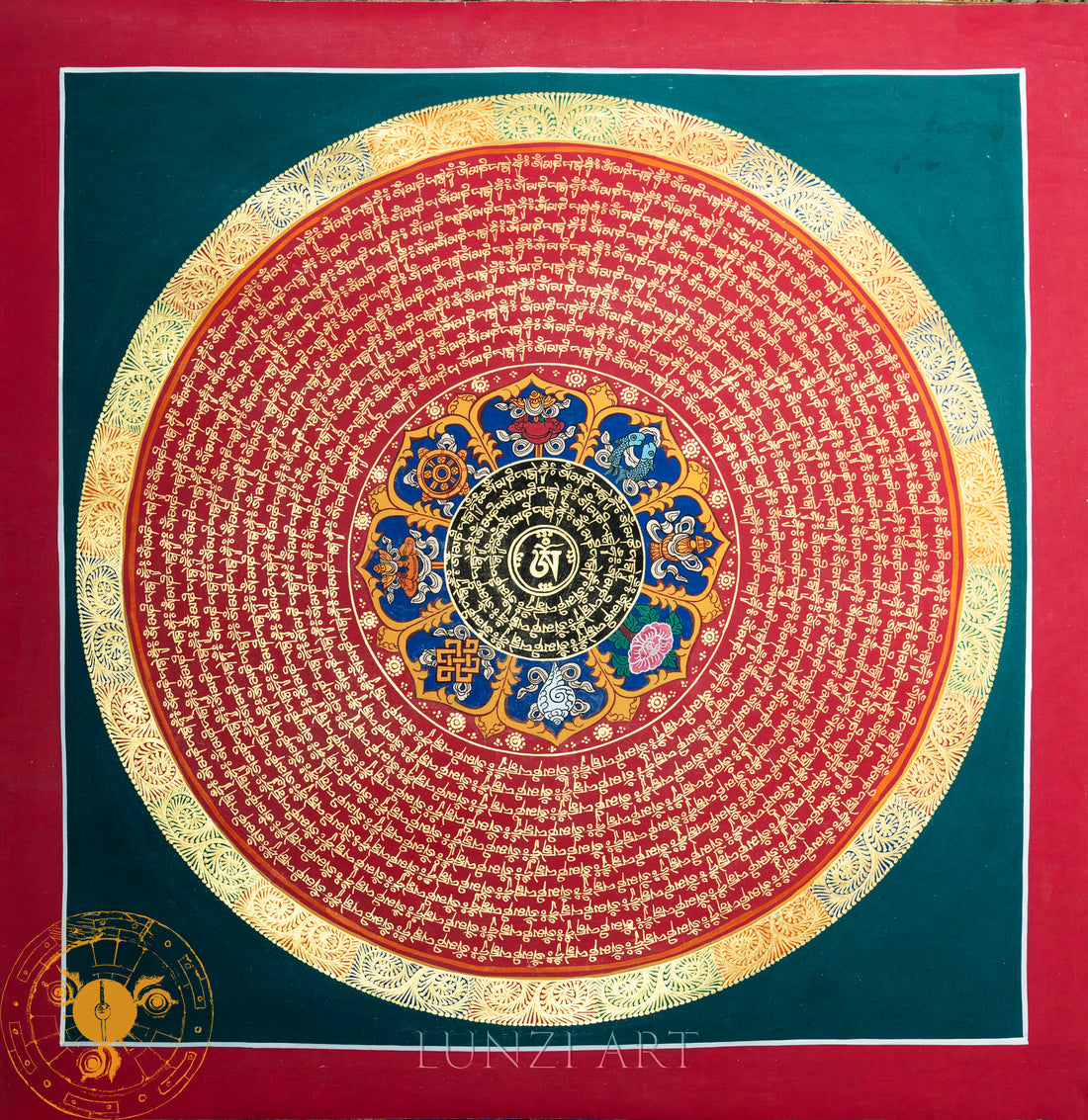 Hand-painted Mandala Thangka of Sacred Mantras - Thangka