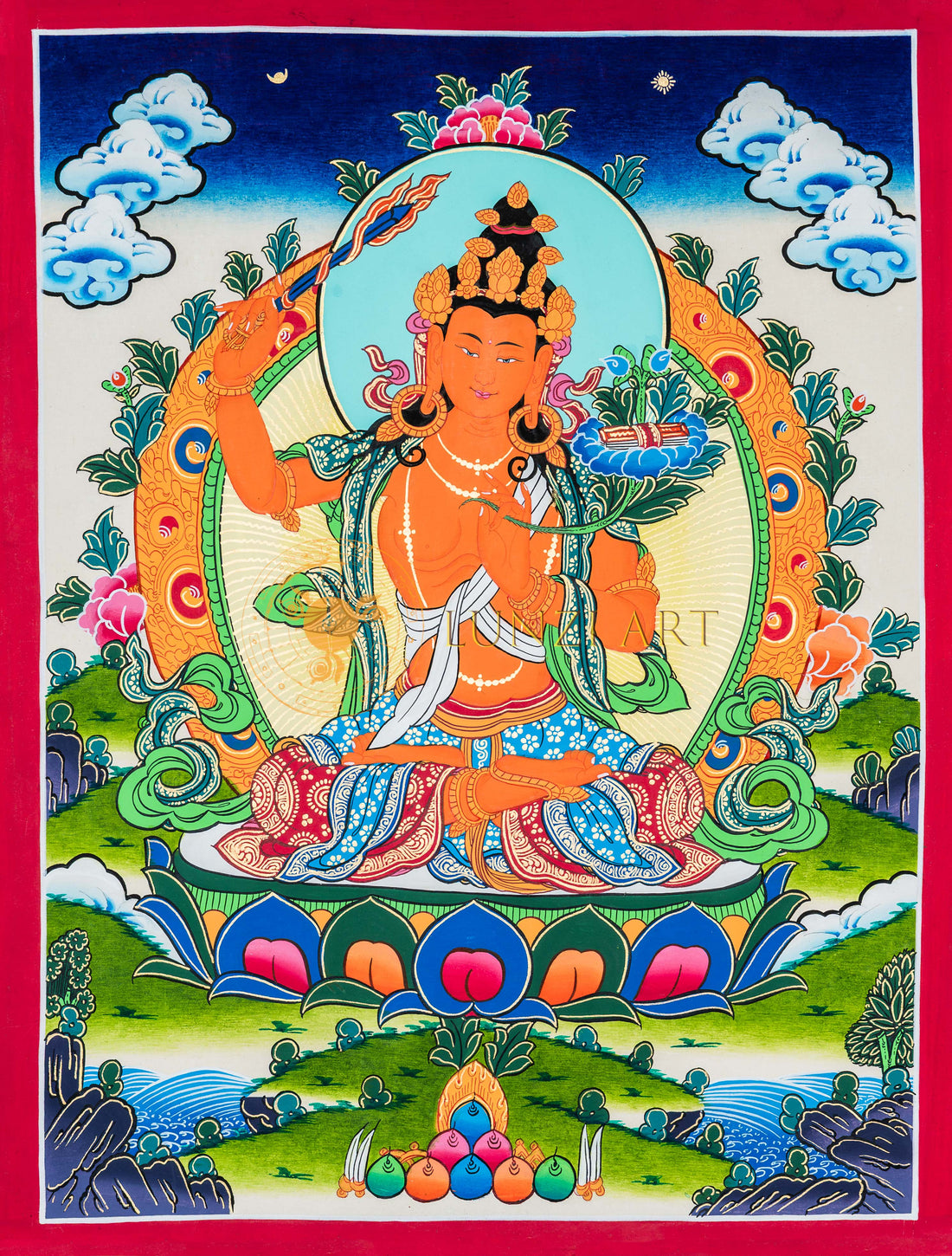 Hand-painted Manjushri Thangka Painting - T-B-HT-RB-M-0037
