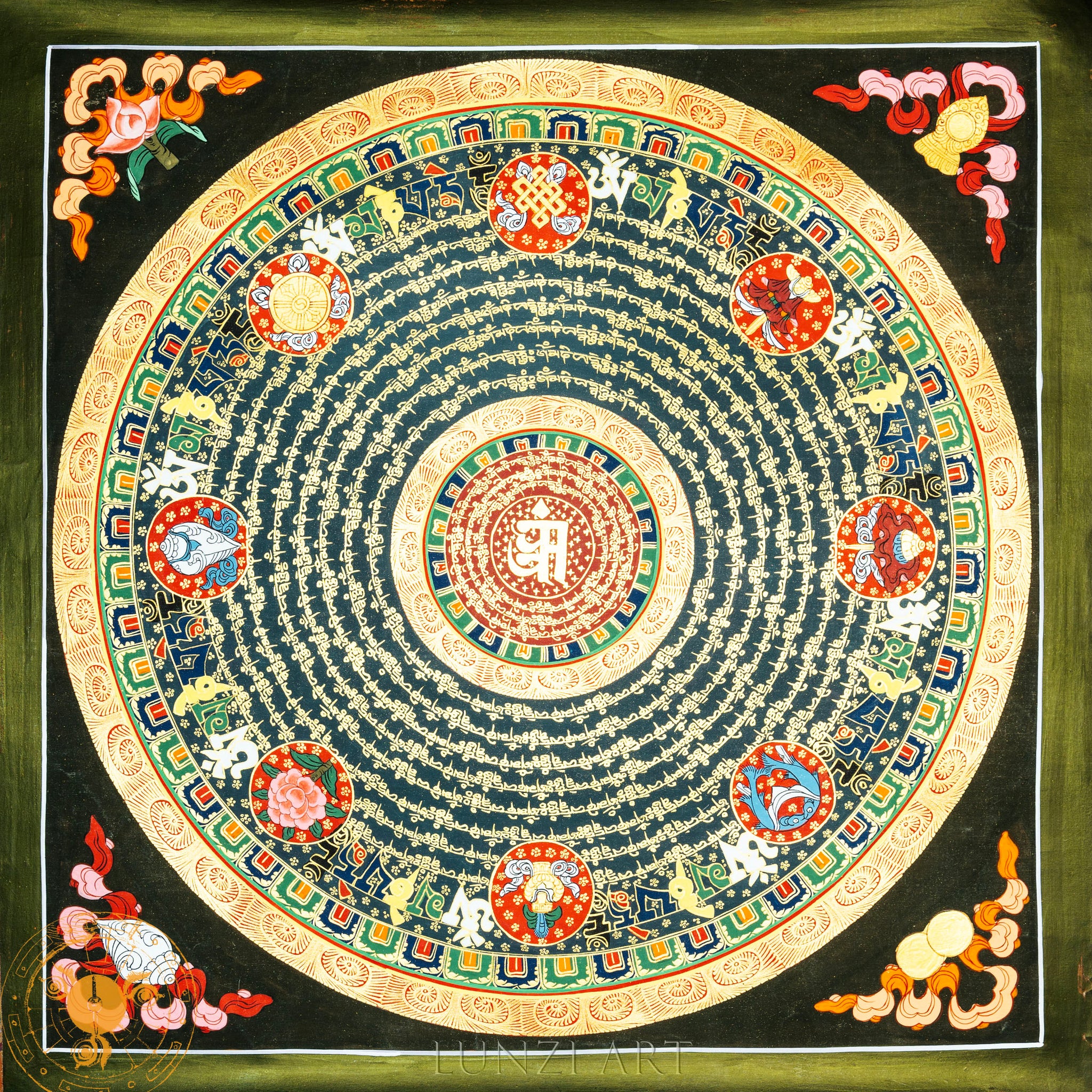 Hand painted Mantra mandala “Om” - Thangka