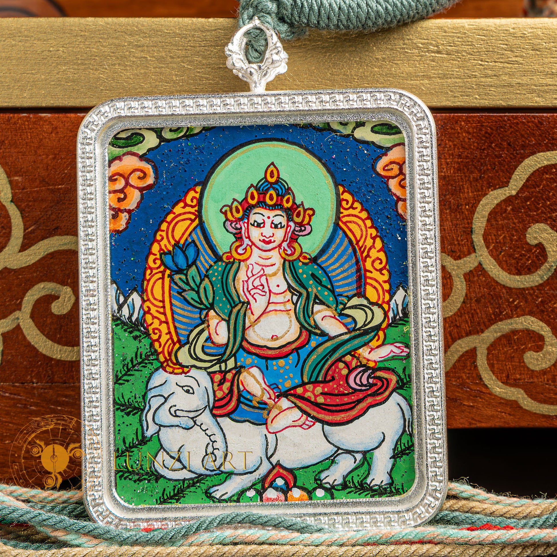 Hand-painted Samantabhadra Locket Thangka: The Embodiment of Universal Love - L-A-0027