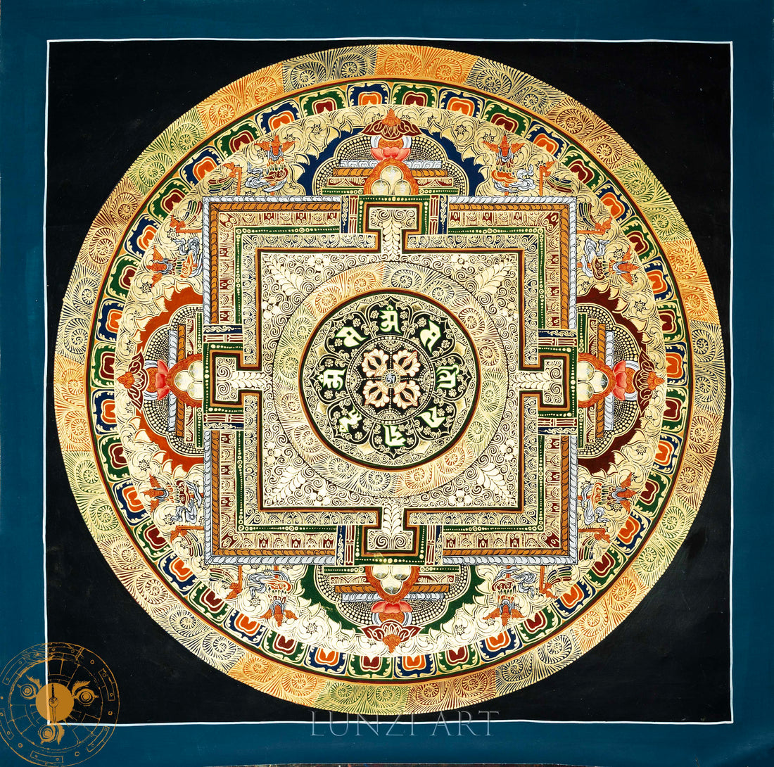 Hand-painted “Vajra Om Mandala” Thangka - T-PS-SS-BB-BM-0044