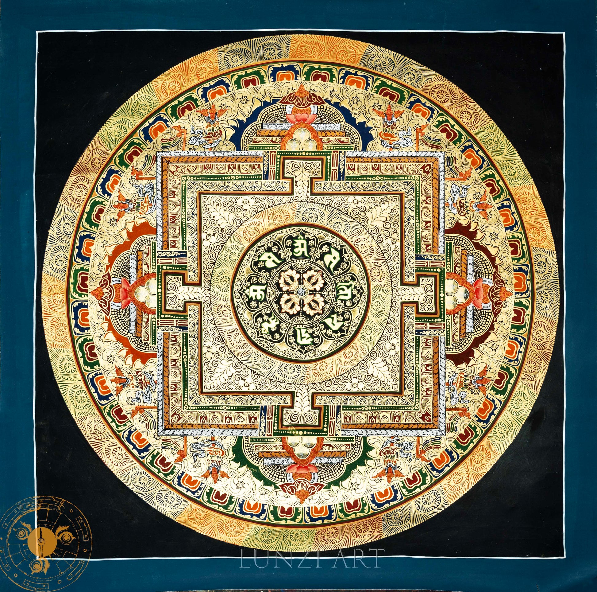 Hand-painted “Vajra Om Mandala” Thangka - Thangka