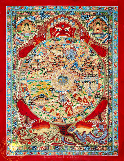 Hand-painted Wheel of Life Thangka "Reincarnation Sacred Map" - T-PS-SS-RB-WOL-0040