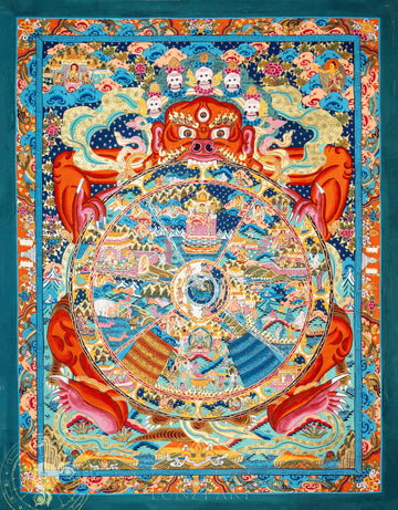 Hand-painted Wheel of Life Thangka "Reincarnation Sacred Map" - T-PS-SS-RB-WOL-0041