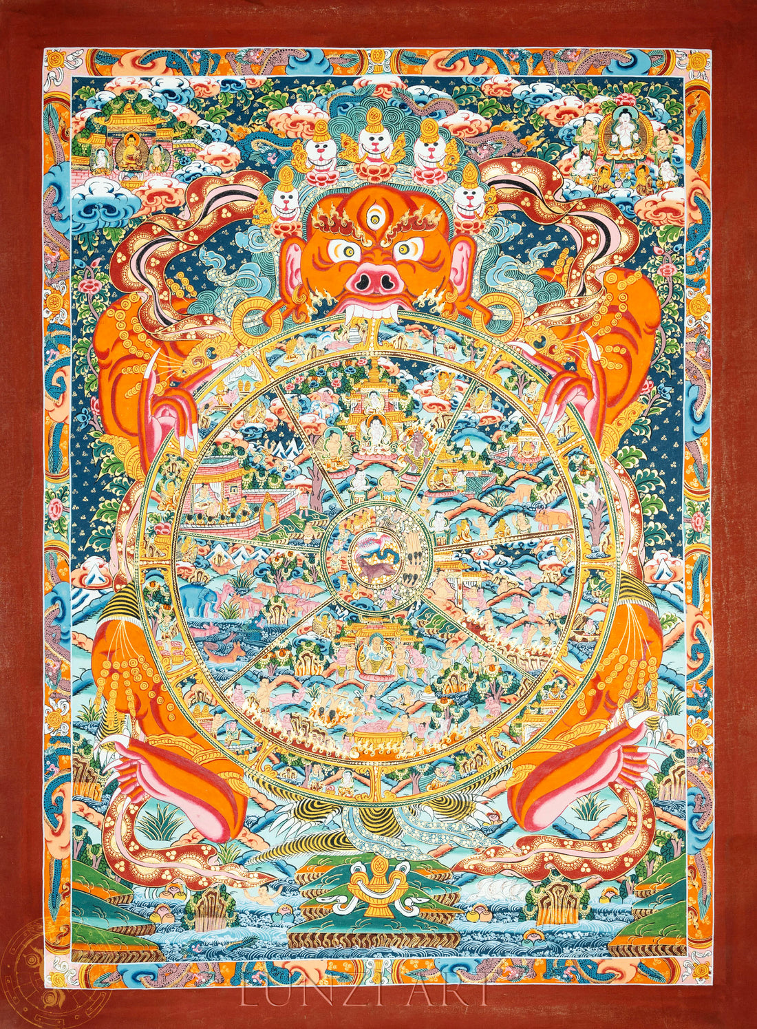 Hand-painted Wheel of Life Thangka "Reincarnation Sacred Map" - Thangka