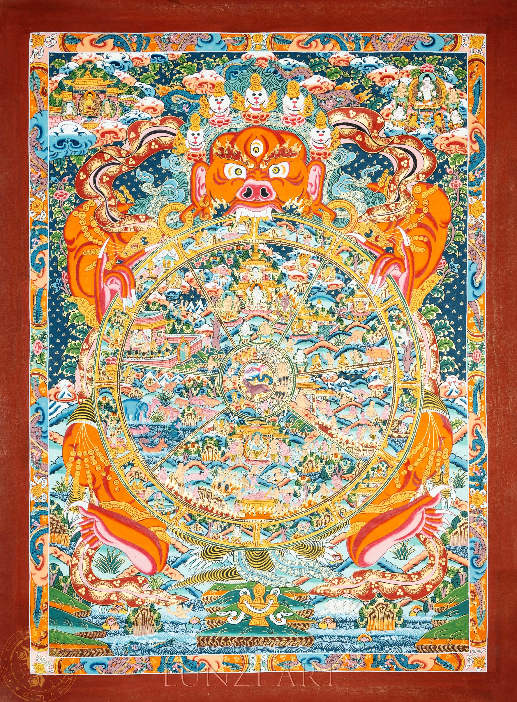 Hand-painted Wheel of Life Thangka "Reincarnation Sacred Map" - Thangka