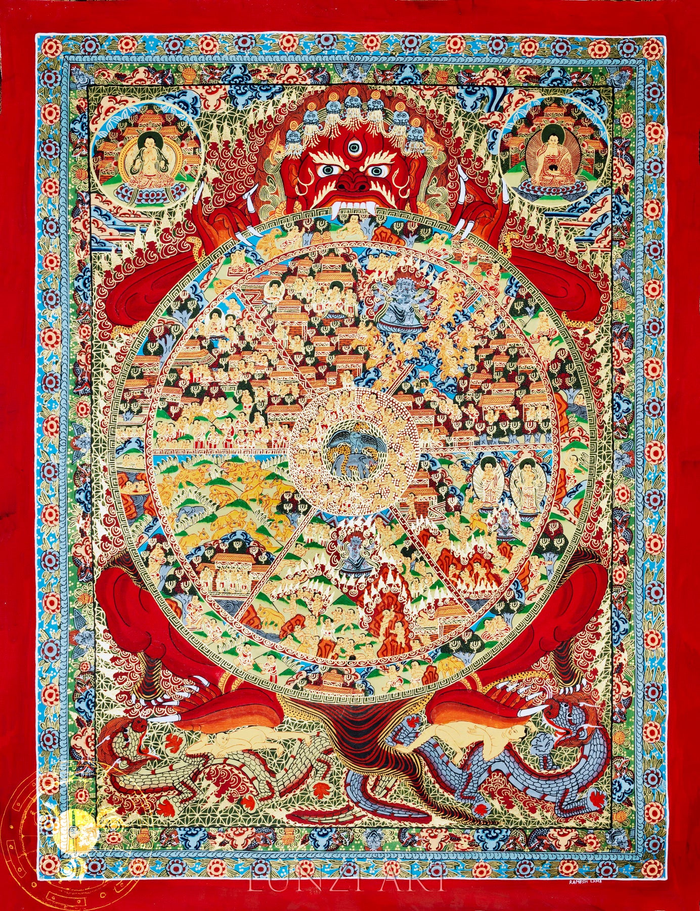 Hand-painted Wheel of Life Thangka "Reincarnation Sacred Map" - Thangka