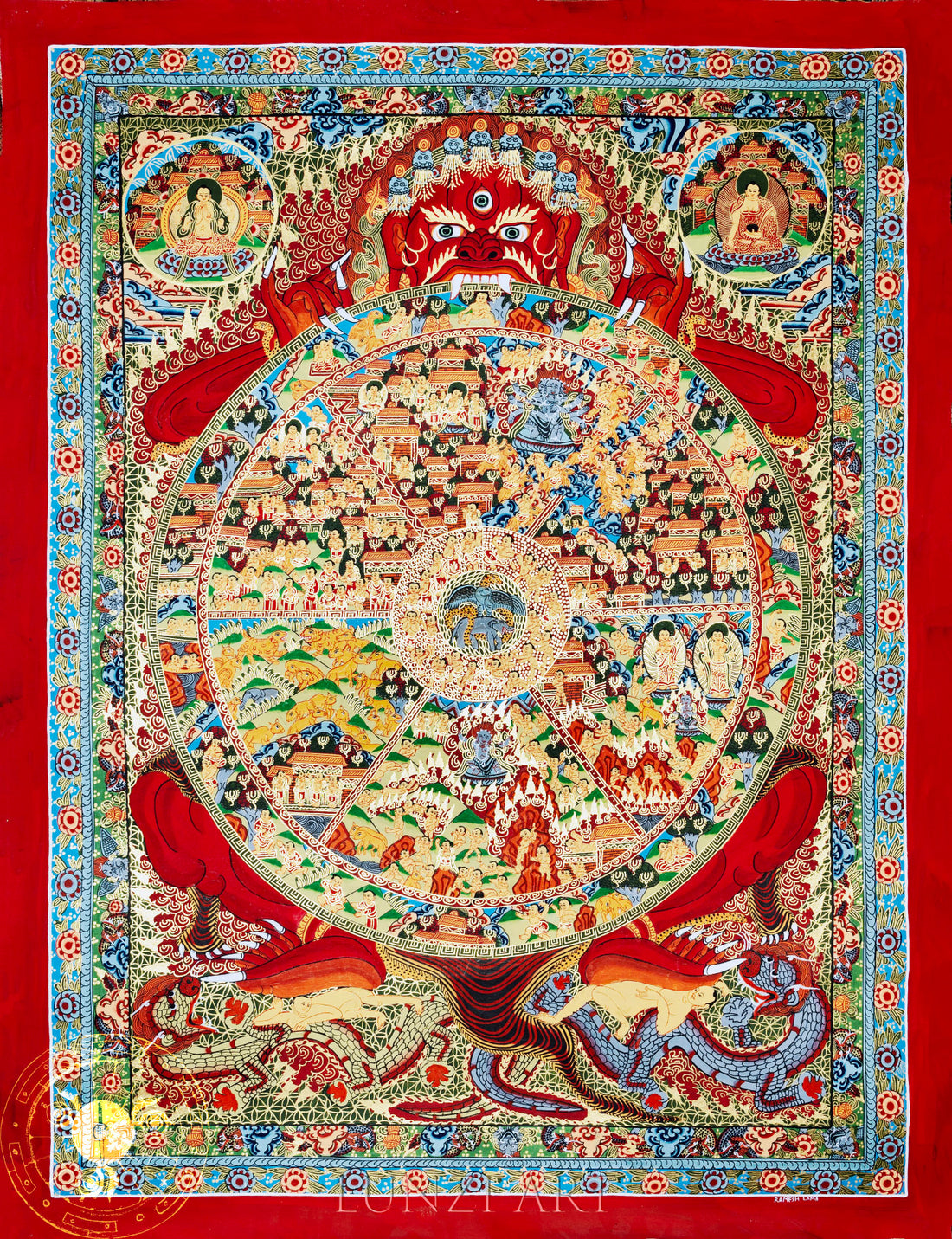 Hand-painted Wheel of Life Thangka "Reincarnation Sacred Map" - Thangka